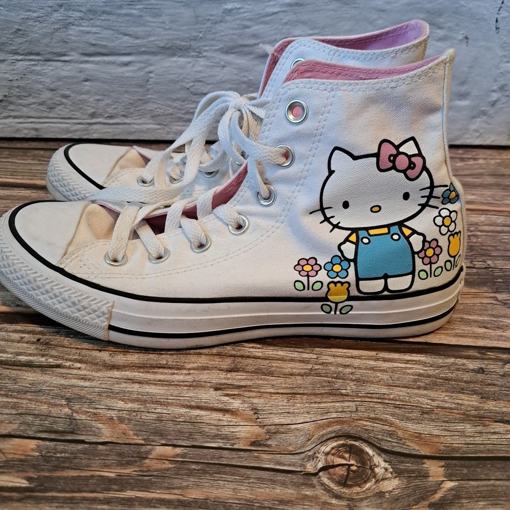 Converse Chuck Taylor All Star Hello Kitty High Top White Floral Sneakers Womens - Picture 5 of 10